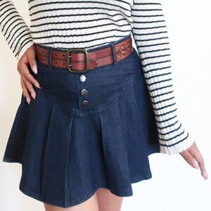 NWOT Kimchi Blue XL Grunge Schoolgirl Cowgirl Denim Pleated Annabeth Mini Skirt